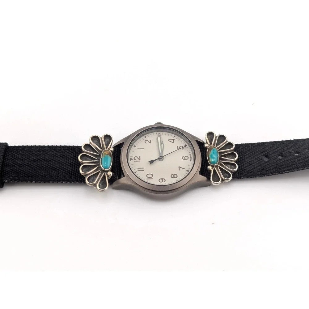 Handmade Navajo Kingman Turquoise Watch‎ Band Decor Sterling Silver Accessory **